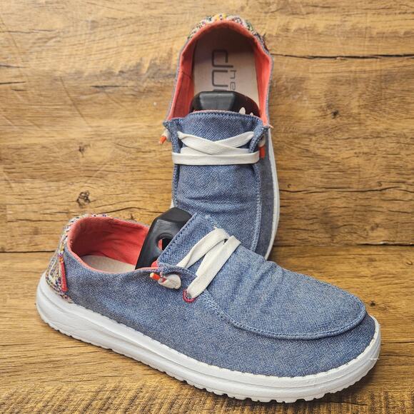 Hey Dude Wendy Playa Fiesta Limon blue denim slip on loafer shoe size 7 womens - Picture 1 of 10